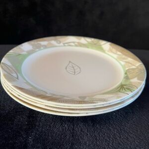 Set/4 Corelle 7.25” Plates Cream & Green with Leaf Design Lunch Dessert Modern